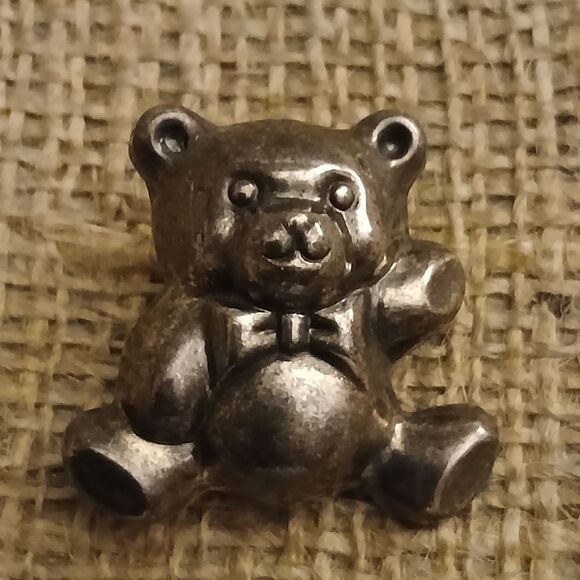Vintage Jewelry - 925 Sterling Silver Vintage Teddy Bear W/ Bowtie Brooch / Pendant